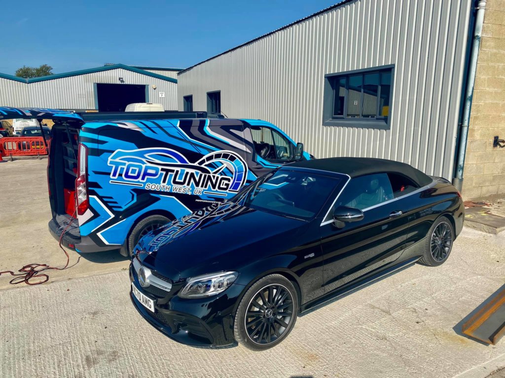 121542219_841201010023552_6599974599504357055_o Black Mercedes being remapped by Top-tuning