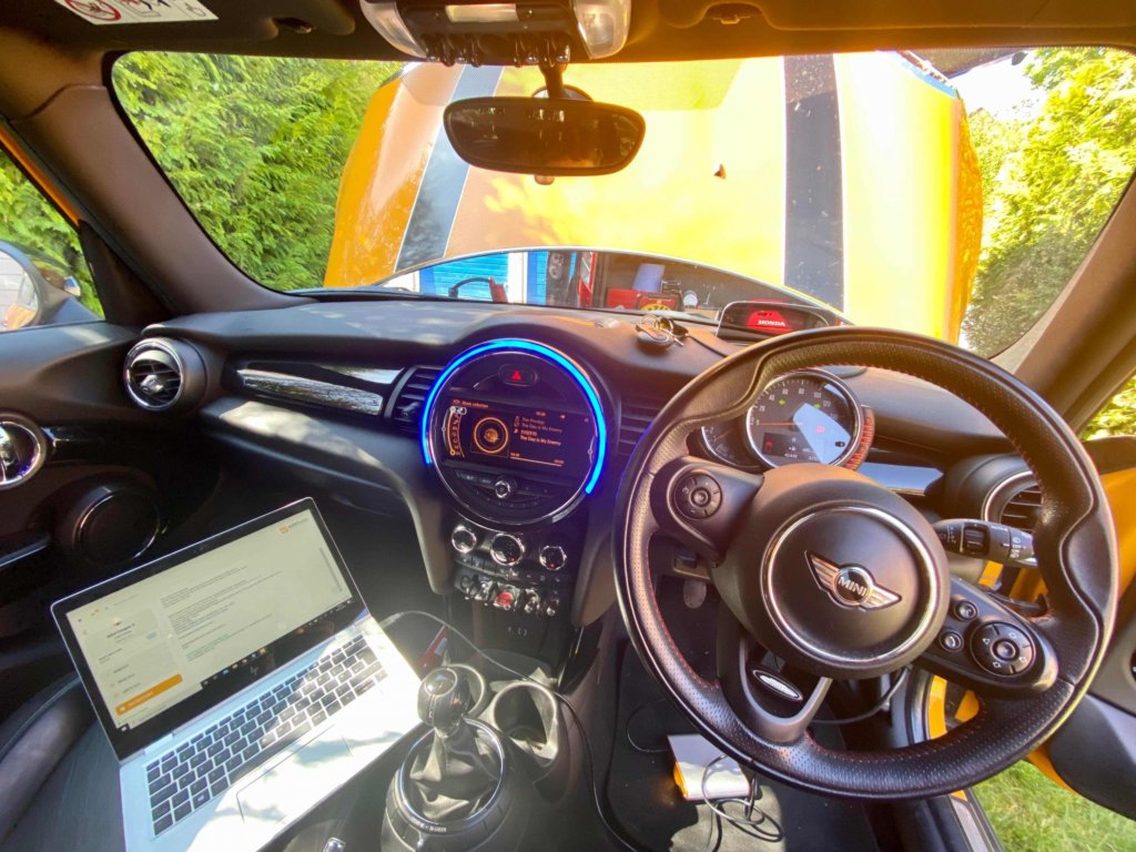 Inside a mini whilst being remapped by top tuning